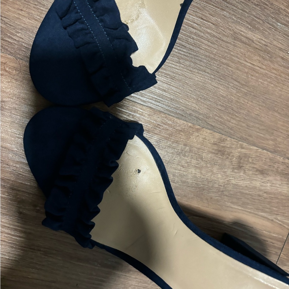 Elegant Dark Blue Ruffle Women's Shoes
